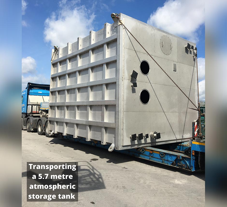 Transporting a 5.7 metre atmospheric storage tank